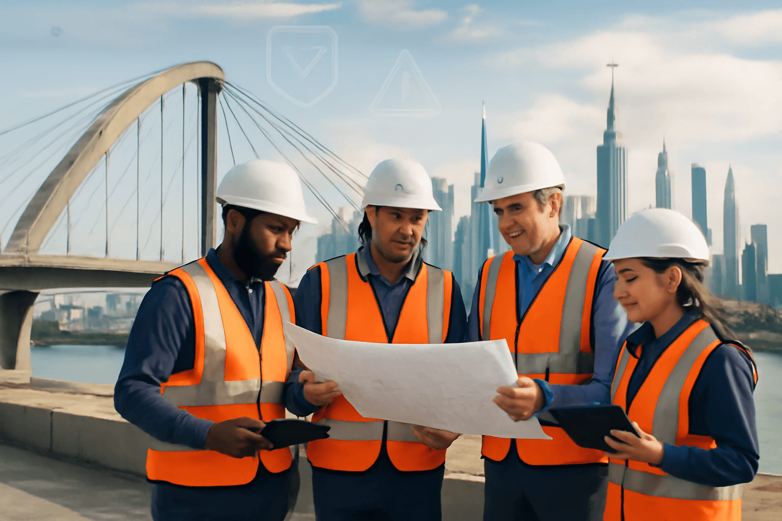 Construction team reviewing plans