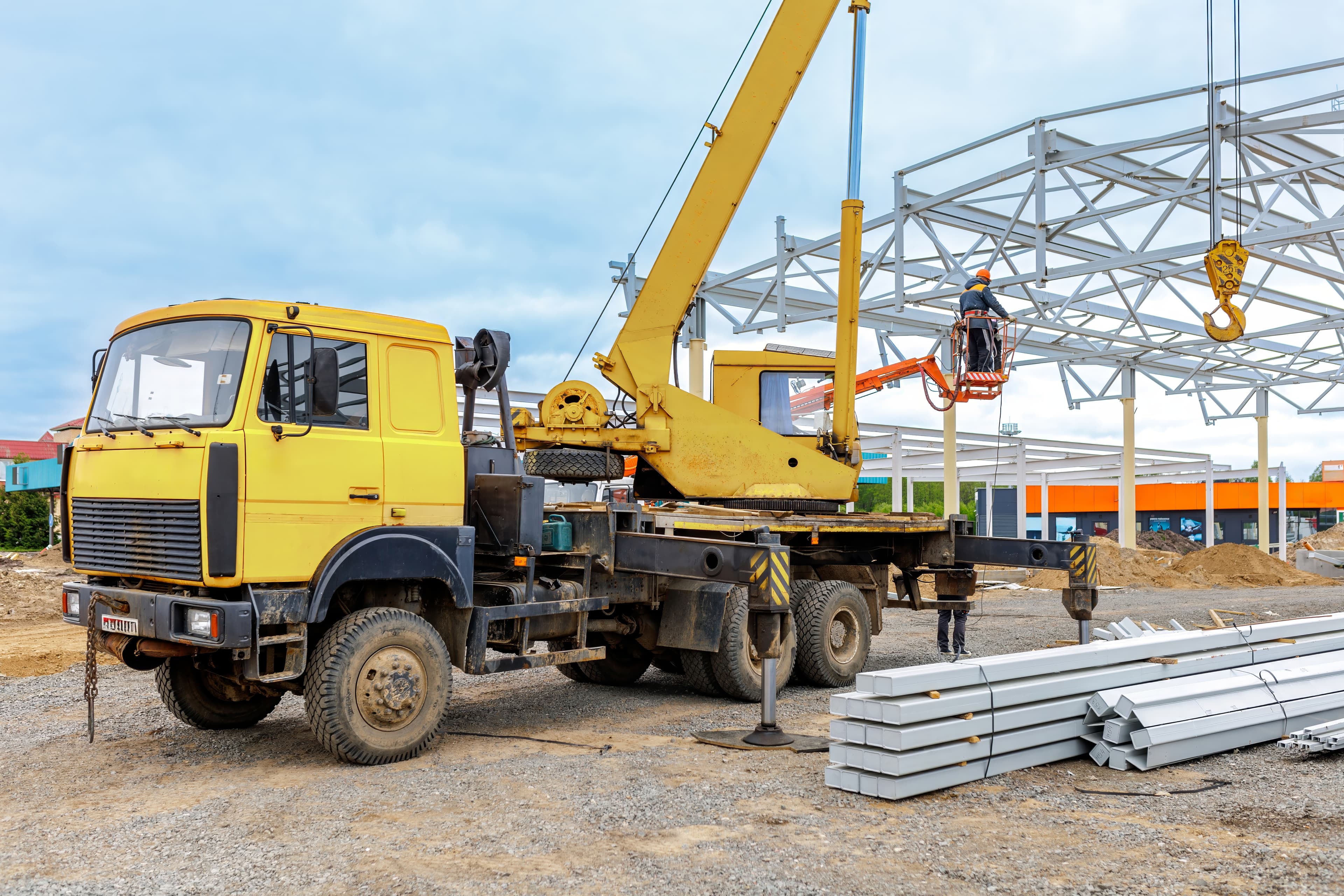 Construction worker with crane